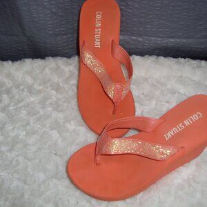 COLIN STUART Orange Sparkle Thong Flip Flop Platform Wedge Sandals Shoes 5These
